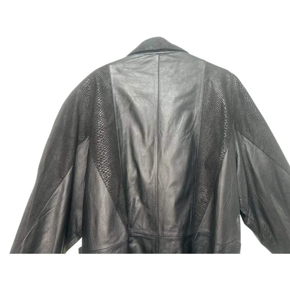 Jaqueline Ferrar Vintage Retro Leather Jacket Coat XL Black Button Down Western